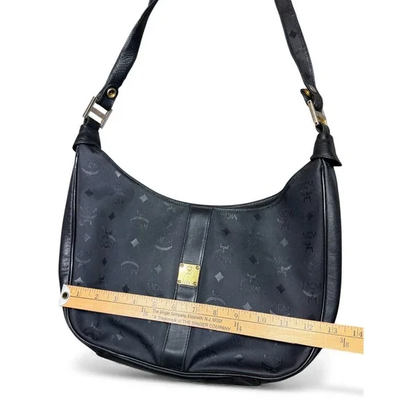 Vintage MCM Monogram Shoulder Bag Black Leather Hobo Style Logo - Picture 14 of 16